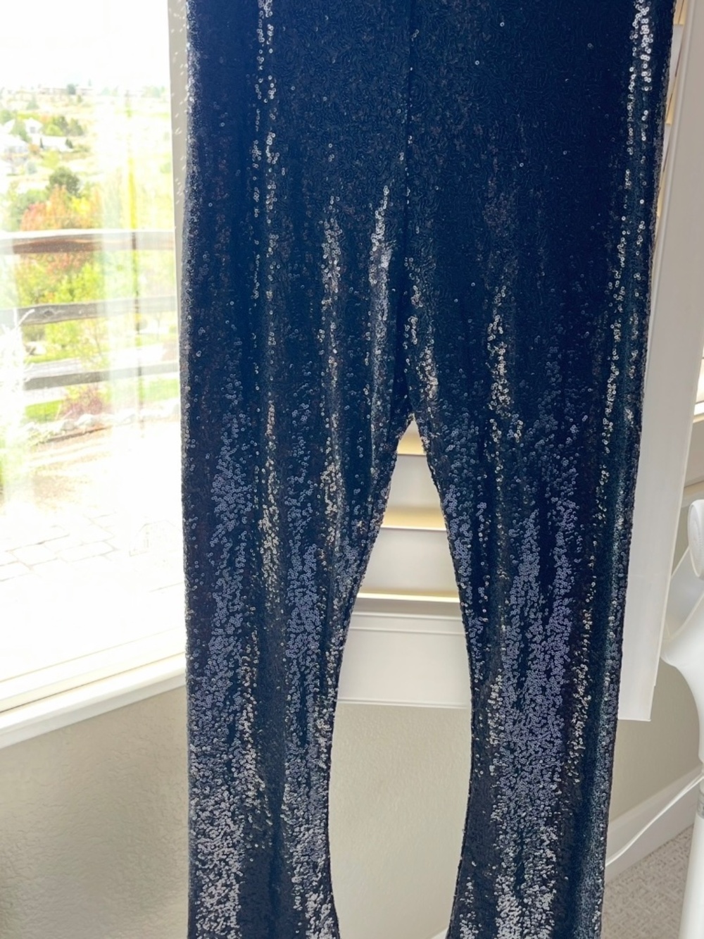 H&M Black Sequin Flare Pants Size M Party Holiday
